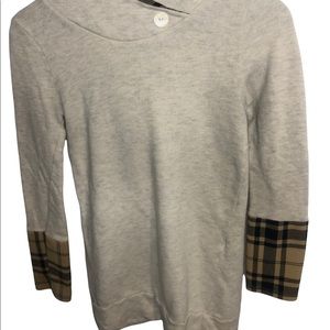 PS Kate 88 Beige Womens Contrasting Hooded Plaid Long Sleeve Sweater Sz Small